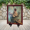 Vintage Wood Frame Decoupaged on Glass - Hen With Chicks in Pail Corn - Shelf Sitter Handmade Country Farm Decor Wall Art Gift - JAMsCraftCloset