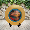 CHARGER PLATE YELLOW PLASTIC ROUND BEACH THEME - DECOUPAGED Upcycled Repurposed Wall Art or Shelf Sitter LET THE SEA QUIET THE NOISE Home Decor Gift - JAMsCraftCloset