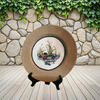 CHARGER PLATE Tan BURLAP Covered PLASTIC ROUND - DUCK SWIMMING LEFT - CRANSTON FABRIC PRINT DECOUPAGE Upcycled Wall Art - Shelf Sitter Man Cave Home Decor Gift - JAMsCraftCloset