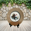 CHARGER PLATE Tan BURLAP Covered PLASTIC ROUND - DUCK FLYING RIGHT - CRANSTON FABRIC PRINT DECOUPAGE Upcycled Wall Art - Shelf Sitter Man Cave Home Decor Gift - JAMsCraftCloset
