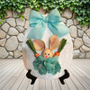 Wood Egg Chenille Bedspread Covered EASTER EGG Wall Art BUNNY IN AQUA Shelf-Sitter Gift Idea Unique Home Holiday Decor - JAMsCraftCloset