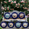 PLATE CHARGER NAVY BLUE PLASTIC ROUND DECOUPAGED Upcycled Repurposed Wall Art or Shelf Sitter HEN WITH EGGS 4TH OF JULY Decor Kitchen Decor Home Decor Wall Art Gift WEDDING - JAMsCraftCloset