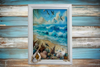 Framed Decoupage On Glass - Beach Coastal Theme - Shells Seagulls Waves - Wall Art Handmade Home Decor {{ JAMsCraftCloset }}