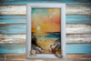 Framed Decoupage On Glass - Beach Coastal Theme - Orange Sunset Beach Grass - Wall Art Handmade Home Decor {{ JAMsCraftCloset }}