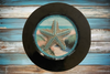 PLATE CHARGER BLACK PLASTIC ROUND DECOUPAGED Upcycled Repurposed Wall Art or Shelf Sitter BEJEWELED STARFISH Beach Coastal Home Decor Gift - JAMsCraftCloset
