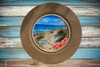PLATE CHARGER LIGHT BROWN WOOD GRAIN PLASTIC ROUND DECOUPAGED Upcycled Repurposed Wall Art or Shelf Sitter HAPPIEST BY THE SEA Beach Coastal Home Decor Gift - JAMsCraftCloset