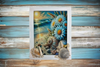 Framed Decoupage On Glass - Beach Coastal Theme - Daisies Seagrass Shells - Wall Art Handmade Home Decor {{ JAMsCraftCloset }}
