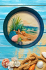 Metal Cake Pan Round Aqua Teal SEAGRASS AND SHELLS - BEACH COASTAL DECOR Wall Art Handmade Hand Painted DECOUPAGED Repurposed Upcycled Wedding Gift {{ JAMsCraftCloset }}