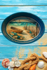 SMALL METAL AQUA OVAL CAKE PAN Beach Coastal Home Decor BOAT FENCE AQUA BLUE WHITE FLOWERS Wall Art Shelf Sitter DECOUPAGE Handmade Gift Idea {{ JAMsCraftCloset }}