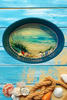 SMALL METAL AQUA OVAL CAKE PAN Beach Coastal Home Decor SEAGRASS SHELLS Wall Art Shelf Sitter DECOUPAGE Handmade Gift Idea {{ JAMsCraftCloset }}