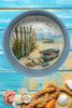 Metal Cake Pan Round Aqua BOAT FENCE SHELLS BEACH COASTAL DECOR Wall Art Handmade Hand Painted DECOUPAGED Repurposed Upcycled Wedding Gift - JAMsCraftCloset