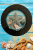 PLATE CHARGER BLACK PLASTIC ROUND DECOUPAGED Upcycled Repurposed Wall Art or Shelf Sitter BEJEWELED STARFISH Beach Coastal Home Decor Gift - JAMsCraftCloset