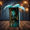 GLASS RECTANGLE BLOCK Halloween Decor Shelf Sitter Hand Painted Decoupaged BLUE WITCH - ROOT WITCH - REVERSIBLE Aqua Bow Gift Idea - JAMsCraftCloset