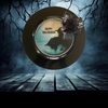 PLATE CHARGER BLACK PLASTIC ROUND DECOUPAGED Upcycled Repurposed Wall Art or Shelf Sitter WITCH ON LEDGE WITH BROOM Halloween Decor Home Decor Gift {{ JAMsCraftCloset }}