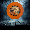 PLATE CHARGER ORANGE PLASTIC ROUND DECOUPAGED Upcycled Repurposed Wall Art or Shelf Sitter HAPPY HALLOWEEN PUMPKINS BAT MOUSE Halloween Decor Home Decor Gift {{ JAMsCraftCloset }}