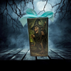 GLASS RECTANGLE BLOCK Halloween Decor Shelf Sitter Hand Painted Decoupaged BLUE WITCH - ROOT WITCH - REVERSIBLE Aqua Bow Gift Idea - JAMsCraftCloset