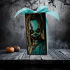 GLASS RECTANGLE BLOCK Halloween Decor Shelf Sitter Hand Painted Decoupaged BLUE WITCH - ROOT WITCH - REVERSIBLE Aqua Bow Gift Idea - JAMsCraftCloset