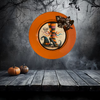 PLATE CHARGER ORANGE PLASTIC ROUND DECOUPAGED Upcycled Repurposed Wall Art or Shelf Sitter WITCH'S LEGS HAT Halloween Decor Home Decor Gift {{ JAMsCraftCloset }}