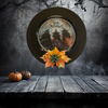 PLATE CHARGER BLACK PLASTIC ROUND DECOUPAGED Upcycled Repurposed Wall Art or Shelf Sitter THREE WITCHES Halloween Decor Home Decor Gift {{ JAMsCraftCloset }}