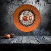 PLATE CHARGER ORANGE PLASTIC ROUND DECOUPAGED Upcycled Repurposed Wall Art or Shelf Sitter I GHOST PEOPLE ALL YEAR ROUND Halloween Decor Home Decor Gift {{ JAMsCraftCloset }}