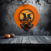 PLATE CHARGER ORANGE PLASTIC ROUND DECOUPAGED Upcycled Repurposed Wall Art or Shelf Sitter WICKED - WITCH'S BOOTS Halloween Decor Home Decor Gift {{ JAMsCraftCloset }}