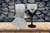 Stemware Glasses BRIDE and GROOM WINE Toasting Glasses WEDDING Hand Painted Black and White With Bling and Lace - JAMsCraftCloset