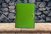 Vintage Lime Green and Aqua Trimmed Soft Plastic tri-fold Portfolio With File Folder Section - Document Pocket - Pen Holders - 2 Smaller Pockets - Pre-Owned - JAMsCraftCloset