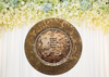 PLATE CHARGER GOLD EMBOSSED FLORAL PLASTIC ROUND DECOUPAGED Upcycled Repurposed Wall Art or Shelf Sitter A HEART OF GOLD IS WHERE THE RAINBOW BEGINS Home Decor Wedding Gift - JAMsCraftCloset