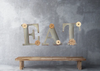 Hand Painted Fiberboard Letters Dusty Blue With Tan and Cream Floral Accents EAT Decorative Wall Art Kitchen Dining Room Decor Set of 3 Gift Idea - JAMsCraftCloset