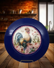 PLATE CHARGER NAVY BLUE PLASTIC ROUND DECOUPAGED Upcycled Repurposed Wall Art or Shelf Sitter HEN PINK ROSES Kitchen Decor Home Decor Wall Art Gift WEDDING - JAMsCraftCloset