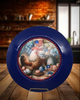 PLATE CHARGER NAVY BLUE PLASTIC ROUND DECOUPAGED Upcycled Repurposed Wall Art or Shelf Sitter HEN WITH EGGS 4TH OF JULY Decor Kitchen Decor Home Decor Wall Art Gift WEDDING - JAMsCraftCloset