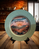 PLATE CHARGER TEAL AQUA PLASTIC ROUND DECOUPAGED Upcycled Repurposed Wall Art or Shelf Sitter GOOD MORNING - BEACH SCENE Home Coffee Bar KITCHEN Bathroom Decor Gift WEDDING - JAMsCraftCloset