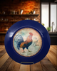 PLATE CHARGER NAVY BLUE PLASTIC ROUND DECOUPAGED Upcycled Repurposed Wall Art or Shelf Sitter RISE AND SHINE ROOSTER Decor Kitchen Decor Home Decor Wall Art Gift WEDDING - JAMsCraftCloset