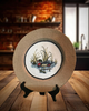 CHARGER PLATE Tan BURLAP Covered PLASTIC ROUND - DUCK SWIMMING LEFT - CRANSTON FABRIC PRINT DECOUPAGE Upcycled Wall Art - Shelf Sitter Man Cave Home Decor Gift - JAMsCraftCloset