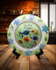 PLATE FLORAL PLASTIC ROUND DECOUPAGED Upcycled Repurposed Wall Art or Shelf Sitter LAZY DAYS OF SUMMER Green Red Blue Floral Home Decor Wall Art Gift WEDDING - JAMsCraftCloset