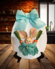 Wood Egg Chenille Bedspread Covered EASTER EGG Wall Art BUNNY IN AQUA Shelf-Sitter Gift Idea Unique Home Holiday Decor - JAMsCraftCloset