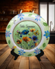 PLATE FLORAL PLASTIC ROUND DECOUPAGED Upcycled Repurposed Wall Art or Shelf Sitter HELLO SUMMER Green Red Blue Floral Home Decor Wall Art Gift WEDDING - JAMsCraftCloset