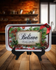 Metal Tray WHITE - CHRISTMAS - BELIEVE -Holly and Berries - HOLIDAY Wall Art Shelf Sitter Handmade Decoupaged Upcycled Metal Tray Gift- JAMsCraftCloset