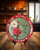 TRAY RED RED GREEN PLASTIC ROUND Decoupaged Hand Painted Upcycled Repurposed POINSETTIAS - TIDINGS OF JOY Home Decor Christmas Wall Art Shelf Sitter Gift - JAMsCraftCloset