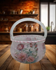 Glass BASKET Decoupaged PINK ROSES Wedding Decor Shelf Sitter Basket Shabby Chic Victorian BoHo Home Decor Gift Idea - JAMsCraftCloset