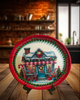 TRAY RED GREEN PLASTIC ROUND Decoupaged Hand Painted Upcycled Repurposed Wall Art CHRISTMAS CANDY CANE HOUSE Home Decor Christmas Wall Art Shelf Sitter Gift - JAMsCraftCloset