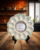 WHITE PLASTIC ROUND DEVILED EGG HOLDER Decoupaged Hand Painted IM HERE FOR THE DEVILED EGGS - Home KITCHEN Decor Shelf Sitter - JAMsCraftCloset