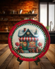 TRAY RED GREEN PLASTIC ROUND Decoupaged Hand Painted Upcycled Repurposed Wall Art CHRISTMAS LOLLIPOP HOUSE Home Decor Christmas Wall Art Shelf Sitter Gift - JAMsCraftCloset