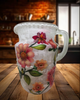 Glass PITCHER Decoupaged VIBRANT FLORAL Wedding Decor Shelf Sitter Basket Shabby Chic Victorian BoHo Home Decor Gift Idea - JAMsCraftCloset