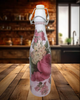 GLASS BOTTLE WHITE With Wire Cork Decoupaged PINK AND RED ROSES AND PINK PEARLS Shelf Sitter Home Decor Country Farmhouse Decor Wedding Decor Gift Idea - JAMsCraftCloset