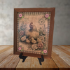 Vintage Wood Frame Decoupaged on Glass - Hen With Chicks Buttons - Shelf Sitter Handmade Country Farm Decor Wall Art Gift - JAMsCraftCloset
