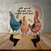 SQUARE Plastic PLATE Farmhouse Country Wall Art Shelf Sitter Decoupage CHICKENS - WILD AND FREE Handmade Gift Idea Crafters Delight - JAMsCraftCloset