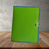 Vintage Lime Green and Aqua Trimmed Soft Plastic tri-fold Portfolio With File Folder Section - Document Pocket - Pen Holders - 2 Smaller Pockets - Pre-Owned - JAMsCraftCloset