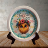 PLATE PLASTIC ROUND Decoupaged Hand Painted Upcycled Repurposed Wall Art EASTER CHICK FLOWERS IN HAIR - HAPPY EASTER Home Decor Spring Easter Wall Art Gift - JAMsCraftCloset