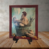 Vintage Wood Frame Decoupaged on Glass - Hen With Chicks in Pail Corn - Shelf Sitter Handmade Country Farm Decor Wall Art Gift - JAMsCraftCloset